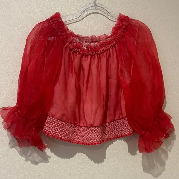Alice + Olivia off the shoulder semi sheer Women's blouse in red size small